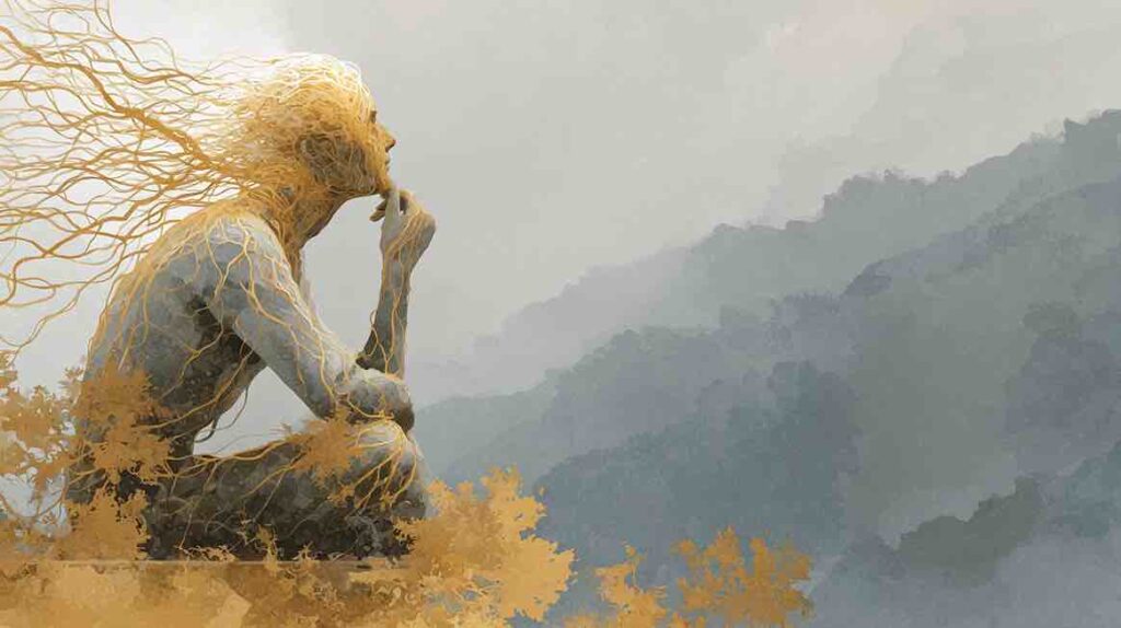 Illustration d'une figure dont le système nerveux se dénoud évoquant l'activation parasympathique pour calmer une crise d'angoisse