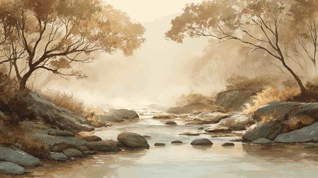 Illustration d'une rivière apaisée évoquant le traitement naturel des émotions douloureuses