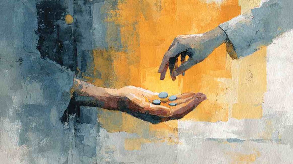 Illustration d'une main recevant une aide précise évoquant le traitement médicamenteux encadré de l'anxiété chronique