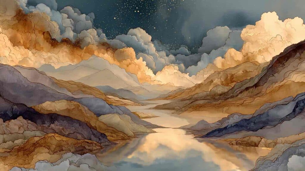 Illustration des quatre phases d'un voyage intérieur évoquant le déroulement structuré d'une séance d'hypnose et IFS en visio